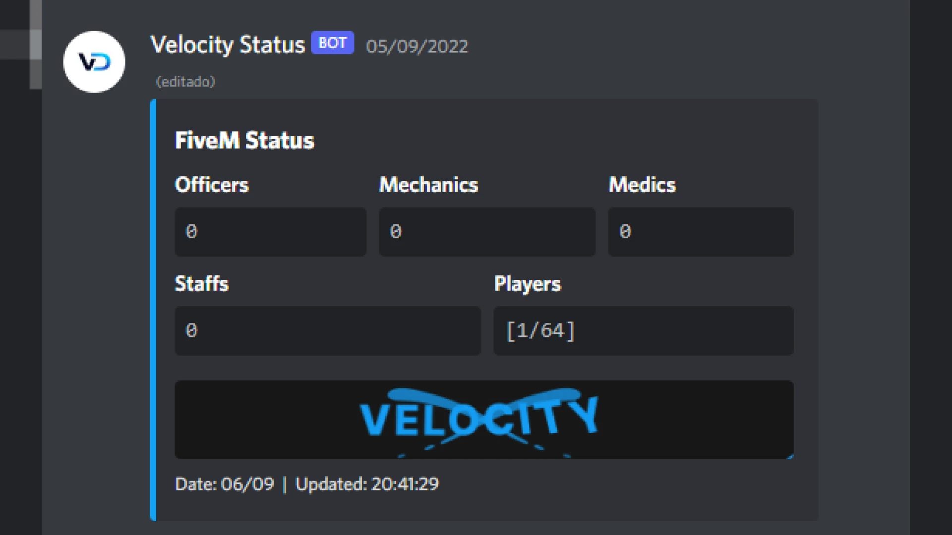 Scoreboard Discord bot showing in-game player list and live status in FiveM — view 2