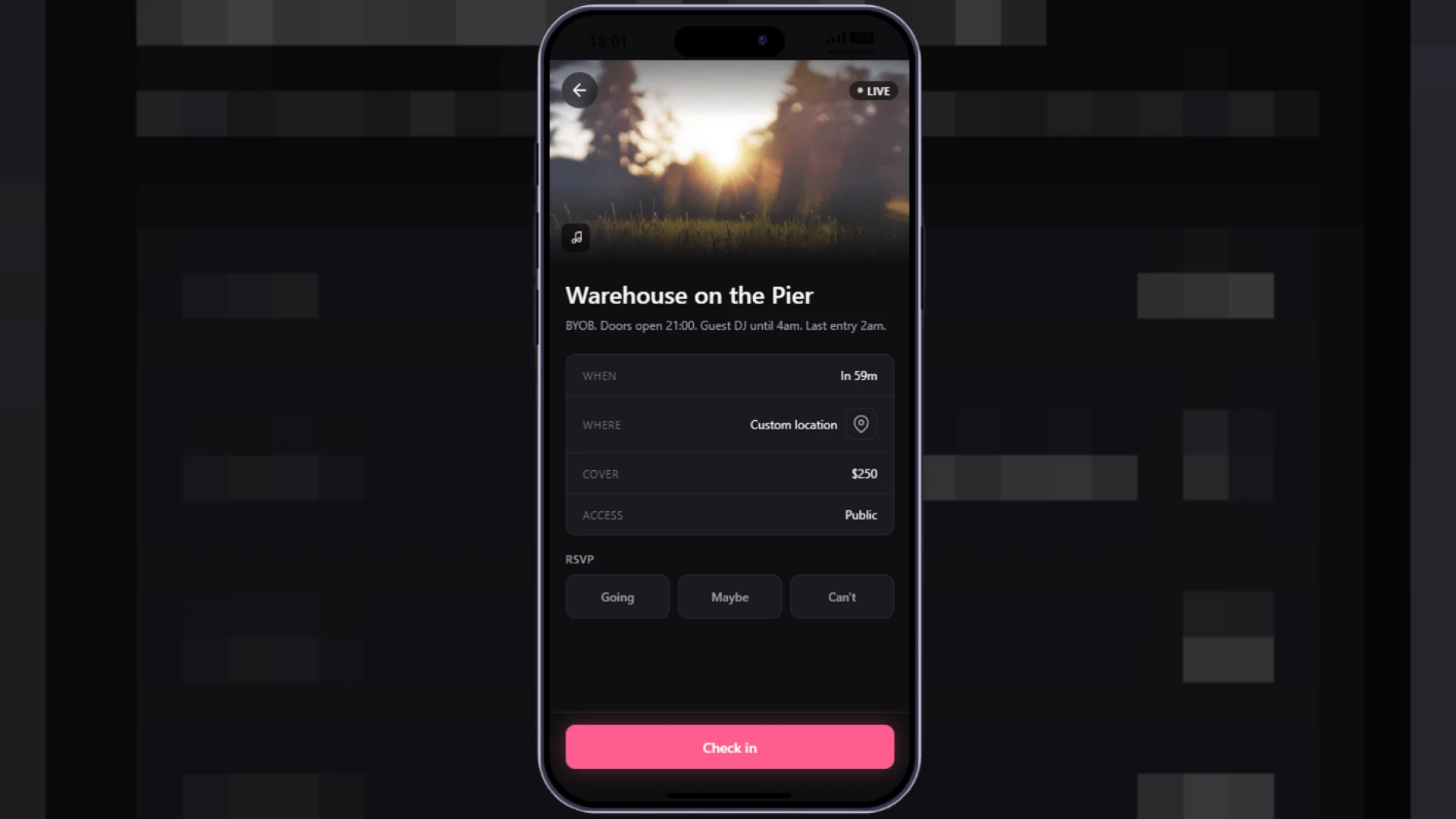 Events phone app showing a party invite in a FiveM phone — view 2
