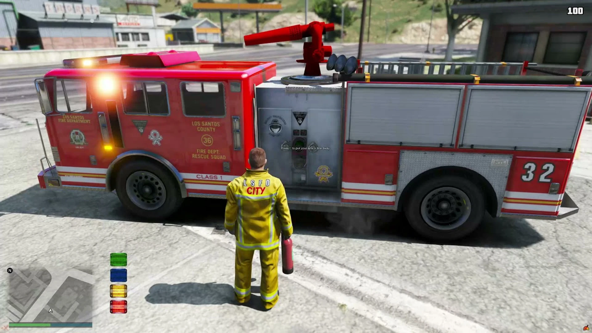 Fire water management HUD showing tank level during a FiveM firefighter response