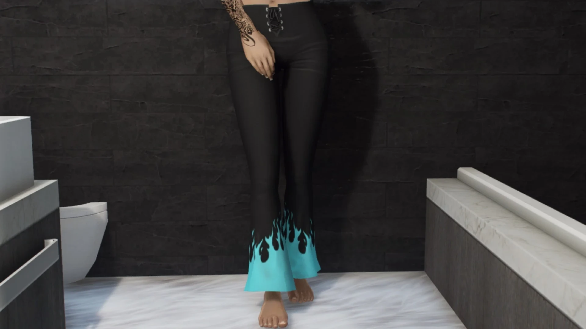 Flame flare pants shown on a FiveM MP female character