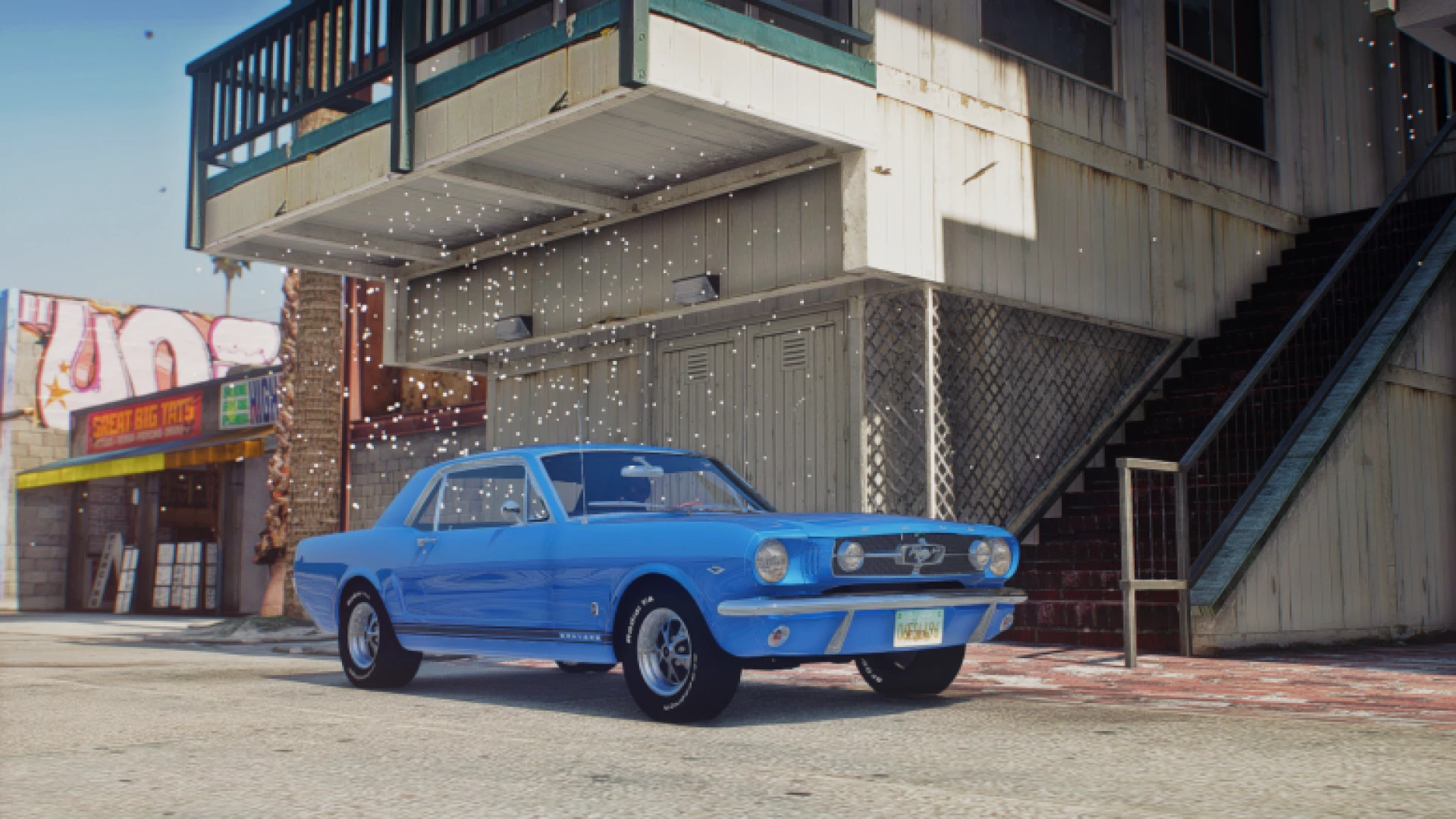 Ford Mustang 1965 classic muscle coupe parked on a FiveM street