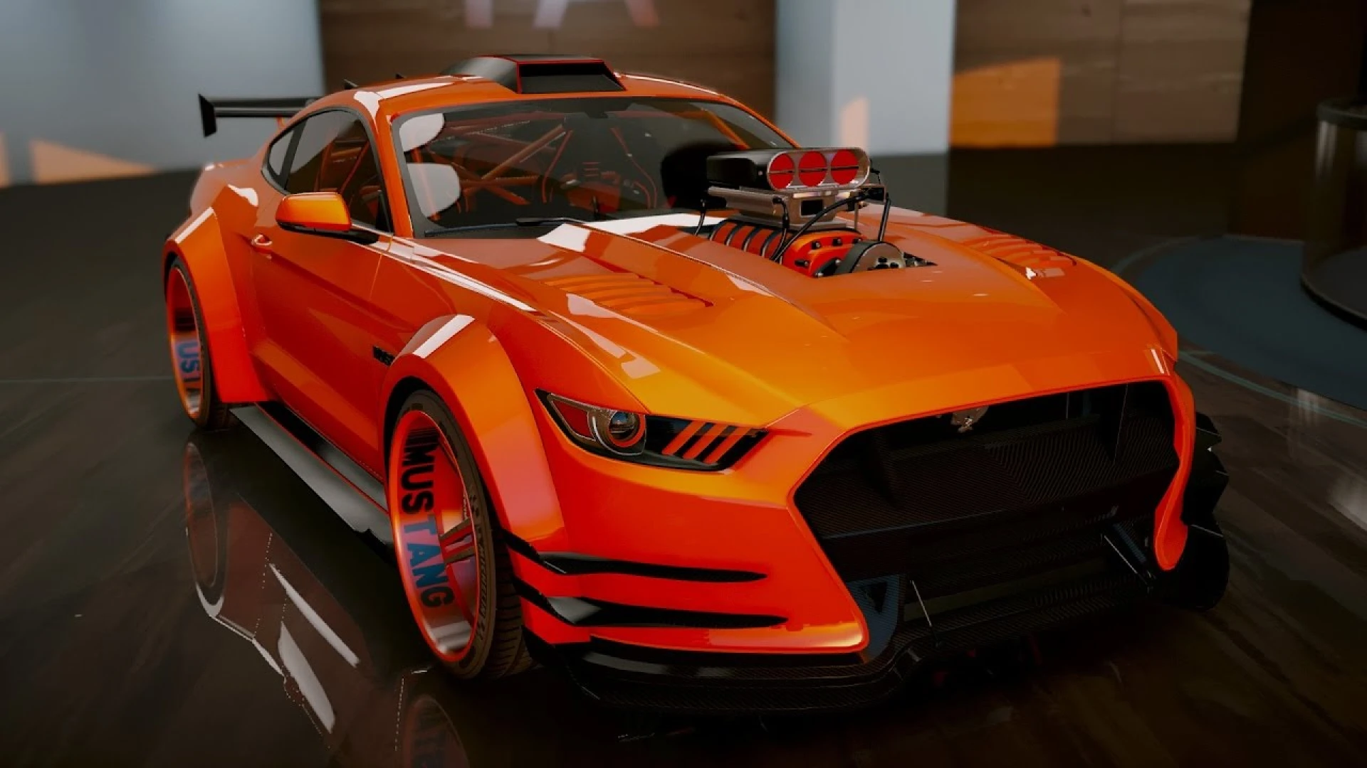 Ford Mustang GT tuning add-on car parked in FiveM