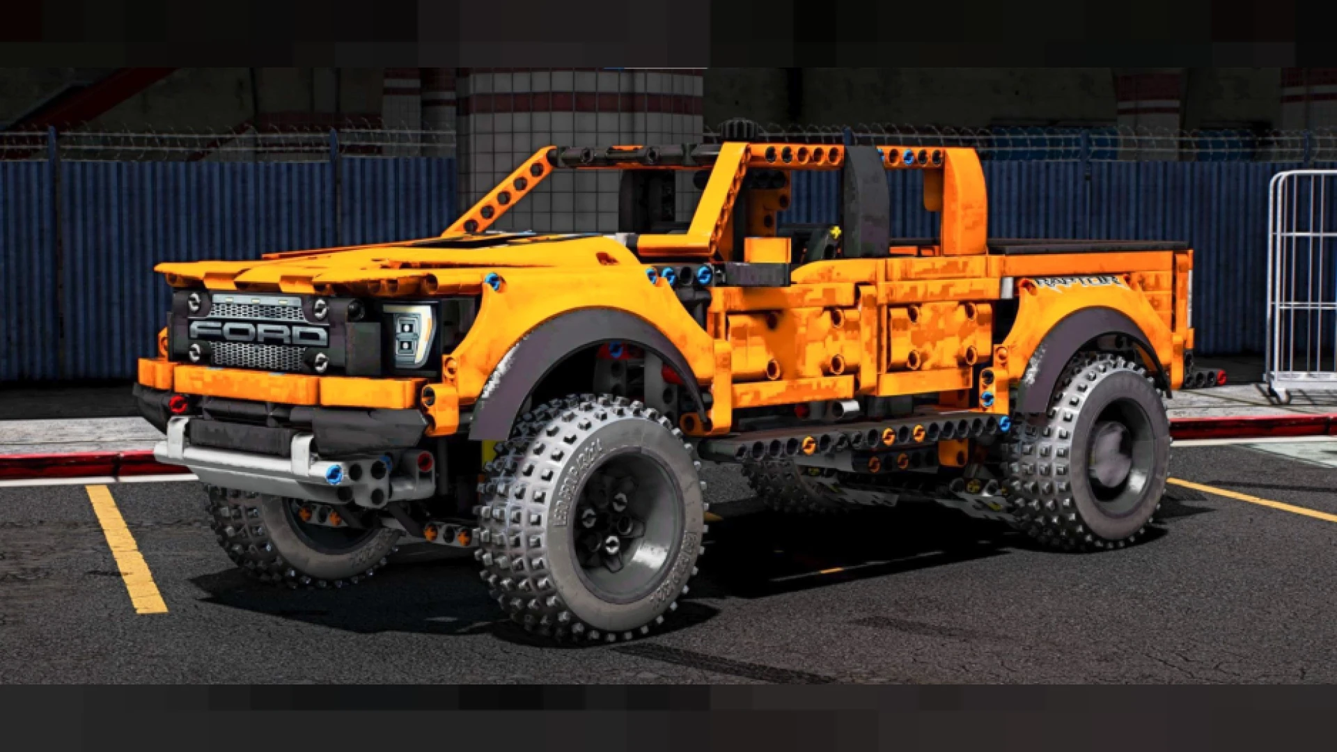 Ford Raptor Lego brick-built truck in a FiveM off-road scene