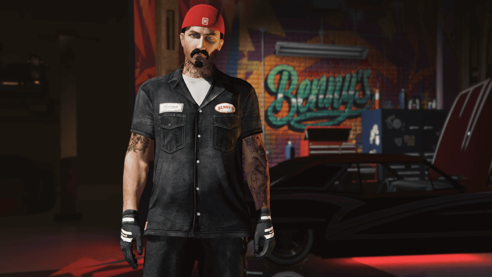 Garage clothing pack for MP Male shown on a FiveM mechanic character — view 2