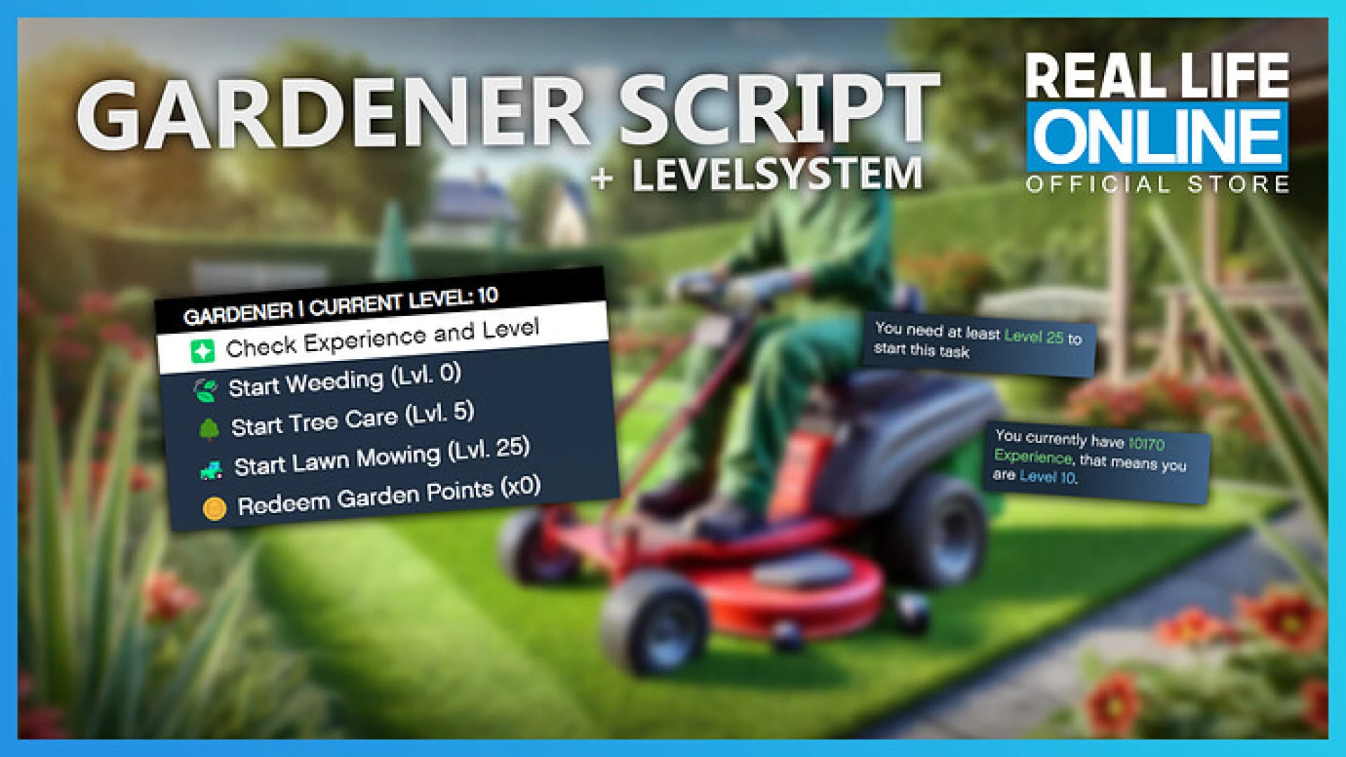 Gardener Job FiveM script — mowing a lawn as a gardener