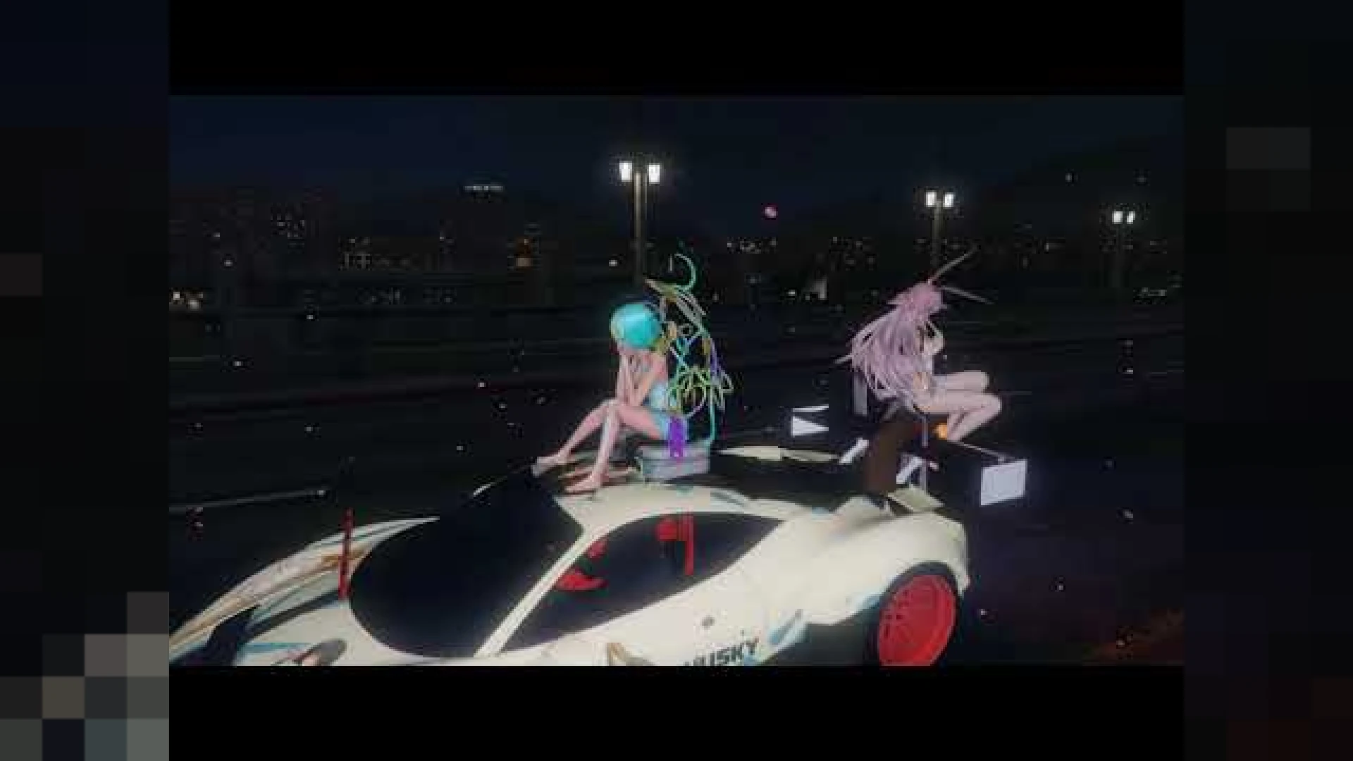 Glowing Ferrari with 3D anime girl livery lit up in FiveM