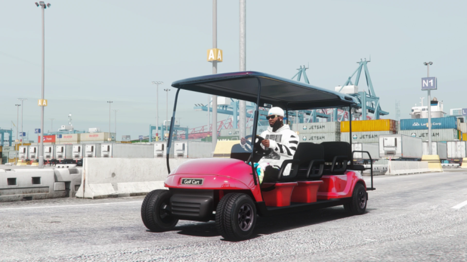 Two-seat golf cart parked at a resort in a FiveM server