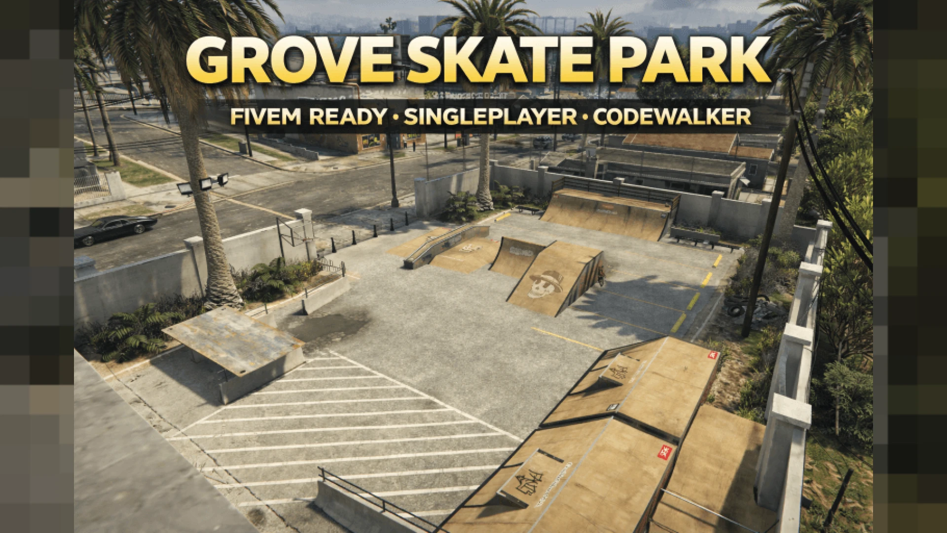 Grove skate park outdoor ramps rails and hangout area in FiveM