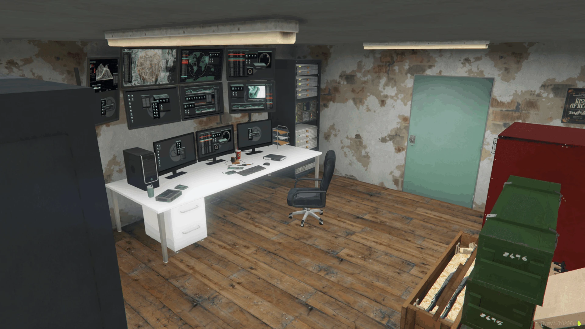 Hacker hideout MLO interior with monitors and server racks