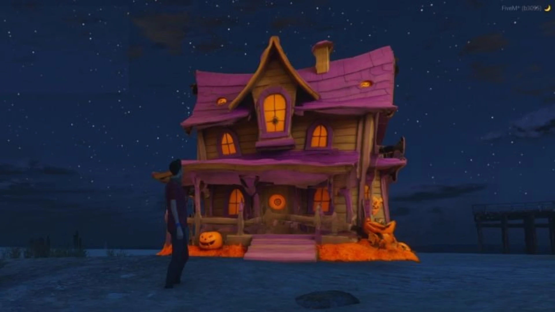 Halloween house MLO interior dressed with cobwebs, pumpkins, and eerie lighting