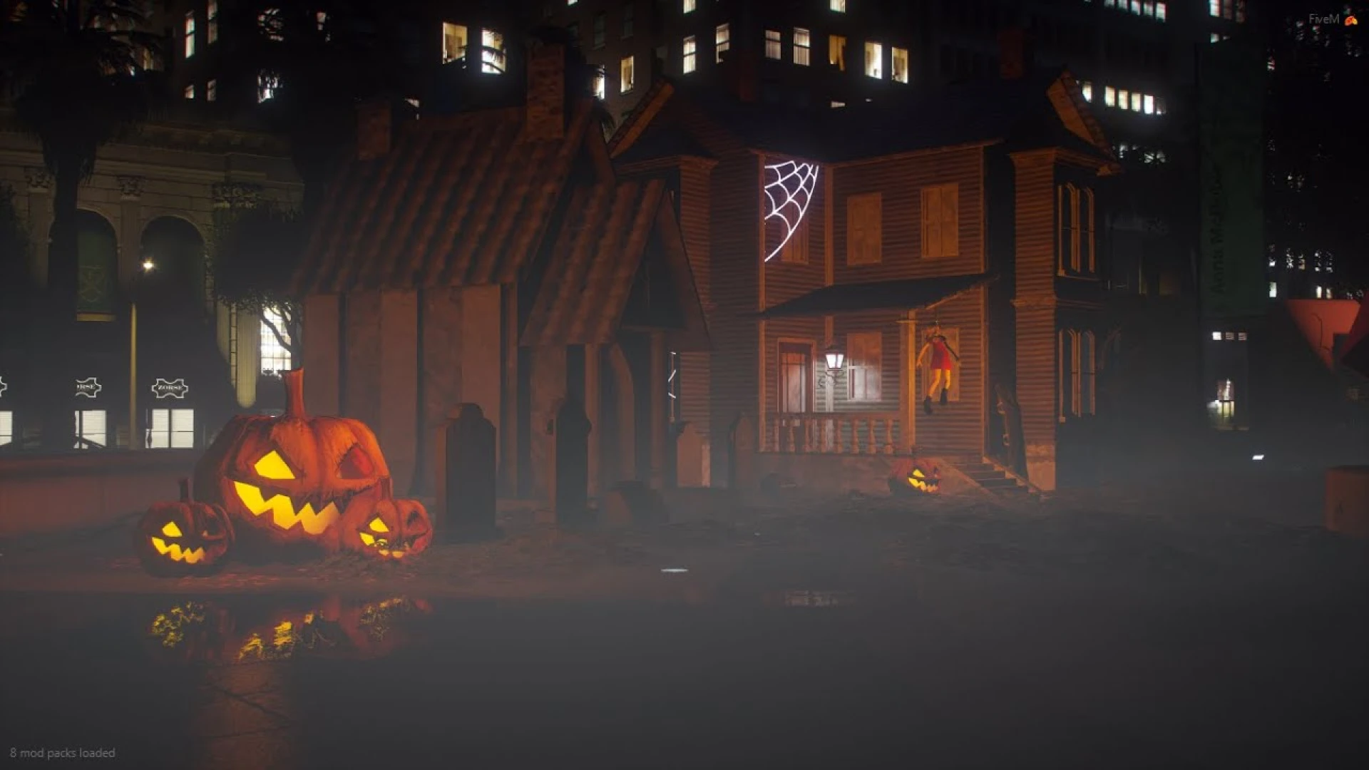 Halloween Square map decorated town center at night in FiveM