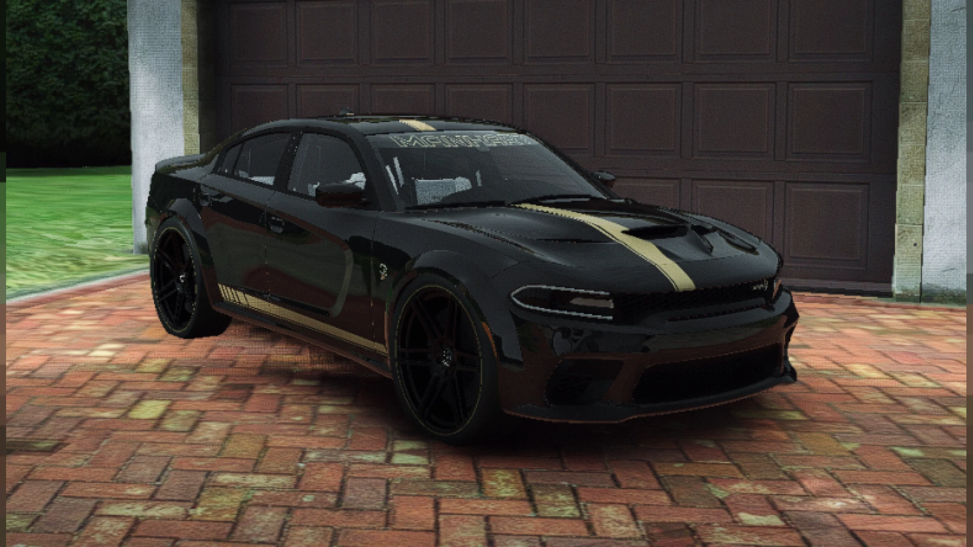 HD Dodge Charger MH FiveM muscle sedan parked under city lights