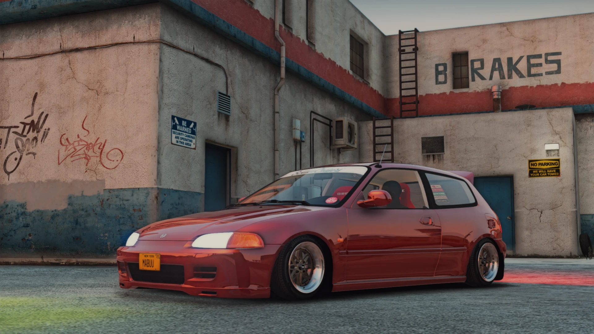 Honda Civic EG6 Stance parked on a FiveM street at night