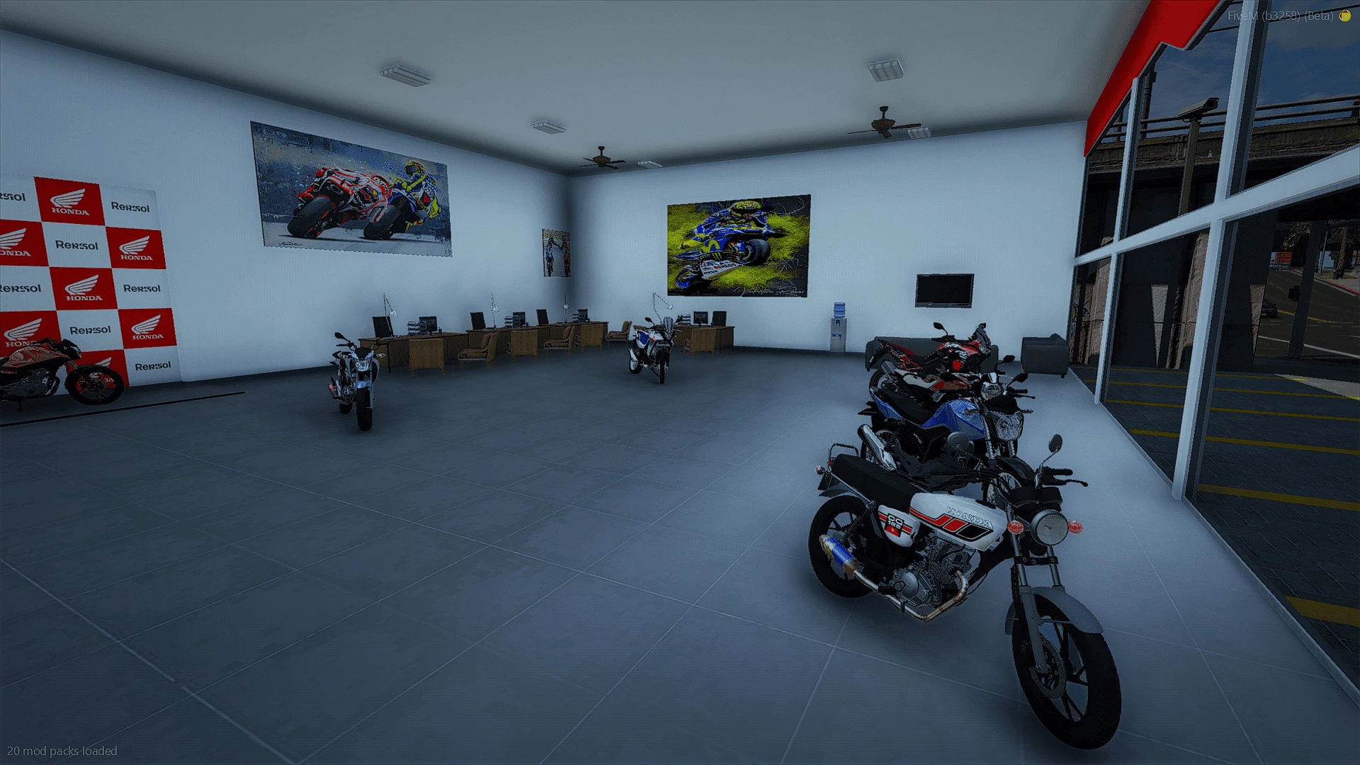 Honda showroom display floor sales offices and vehicles interior in FiveM — view 2