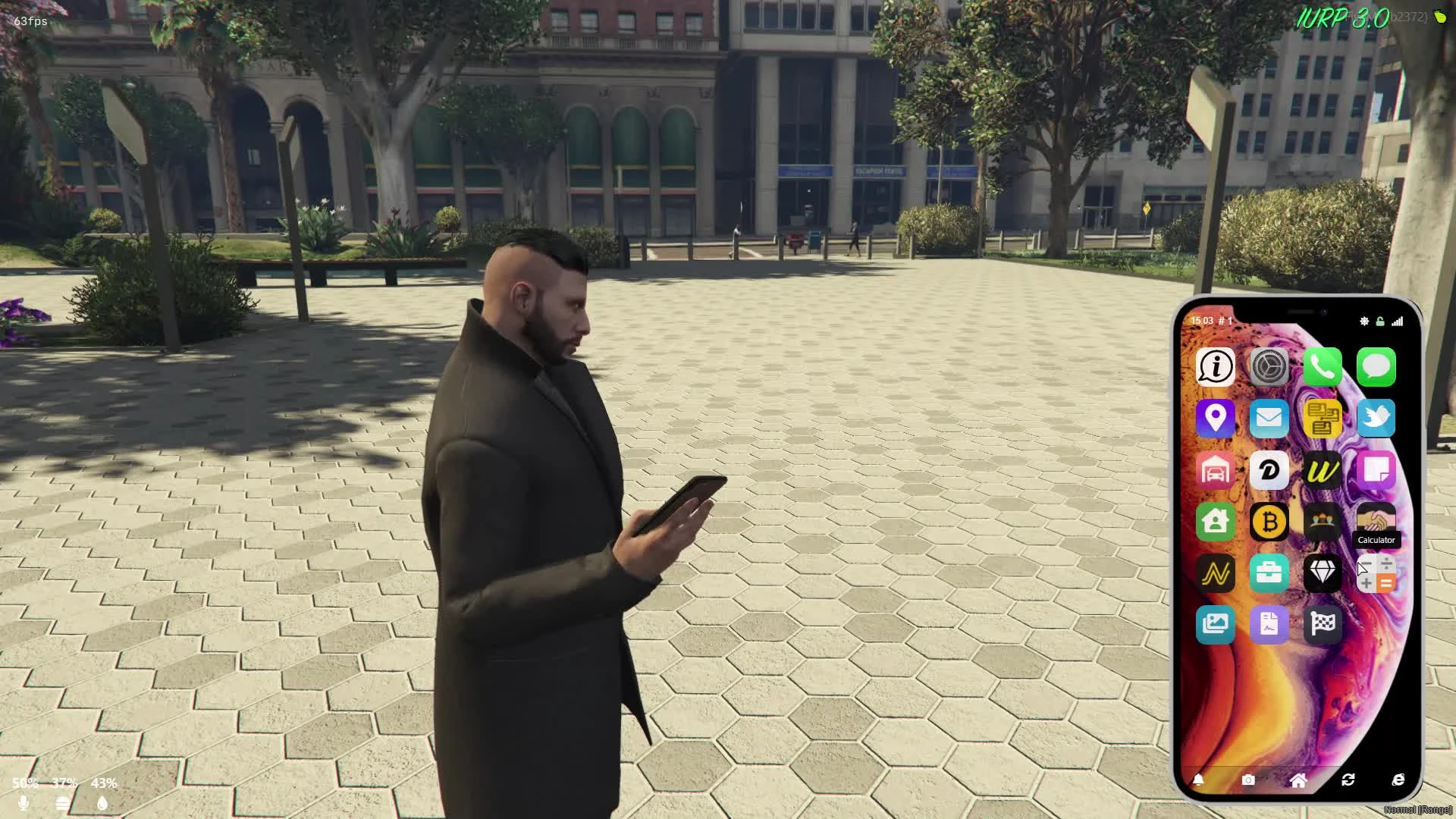 Hunter Phone smartphone app running in FiveM