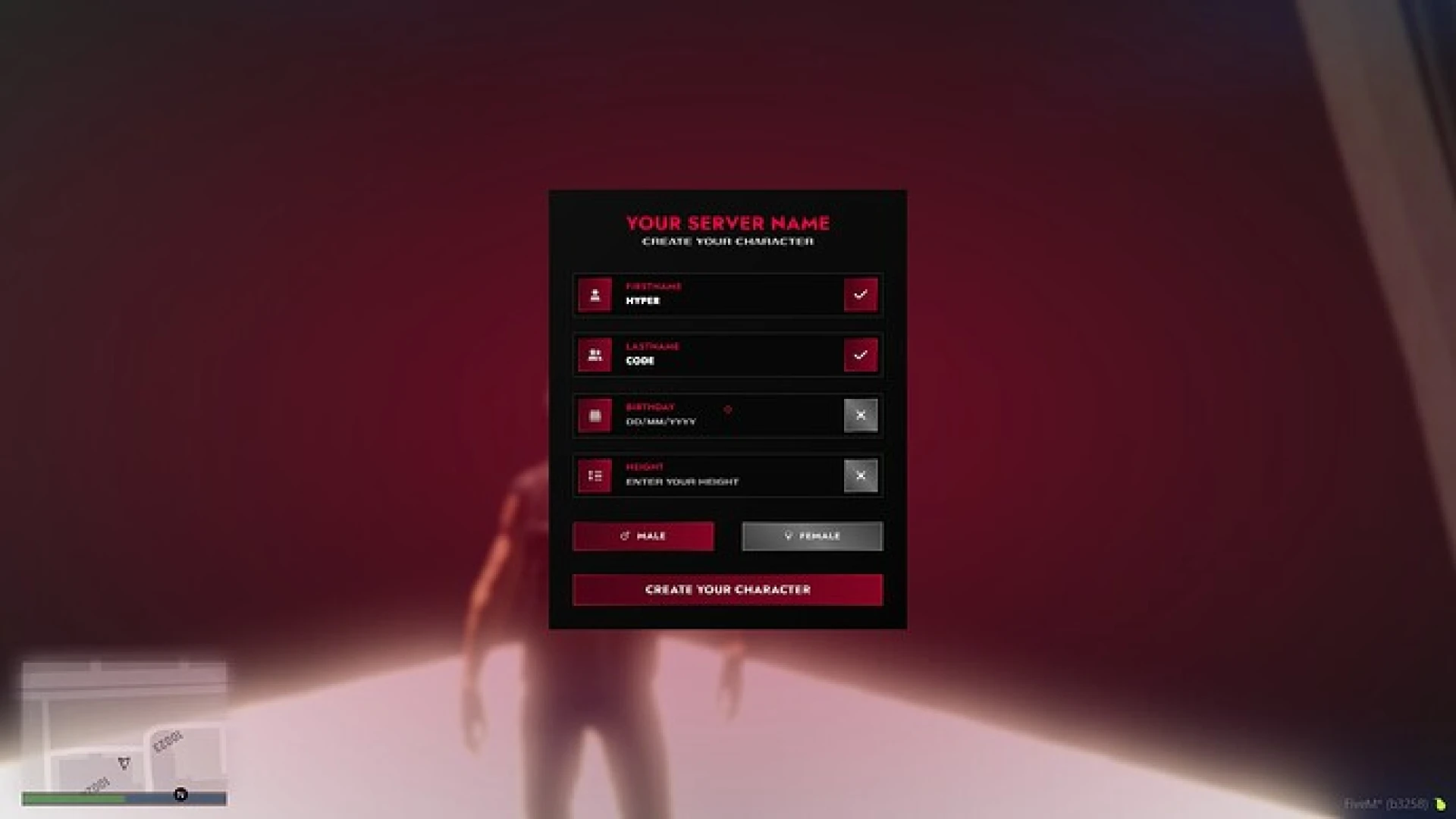 Identity system script character creation screen in FiveM