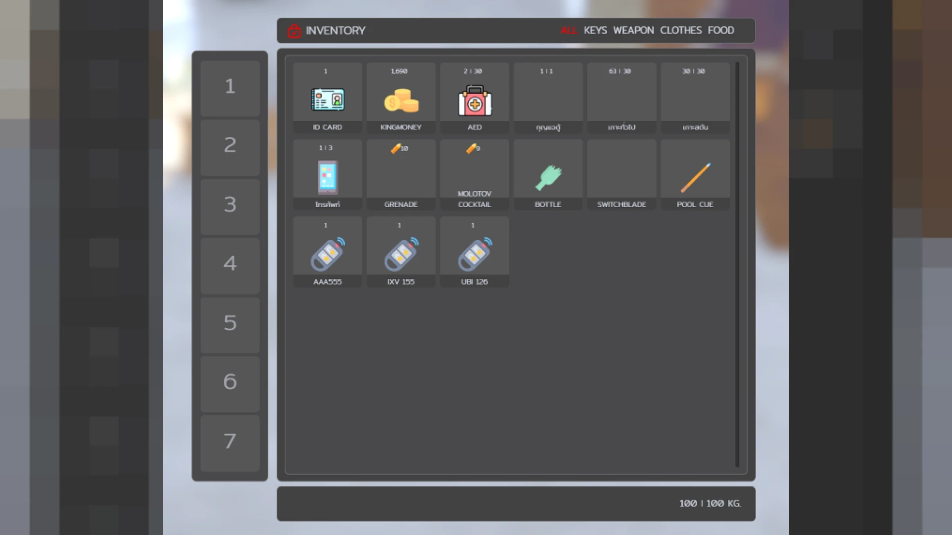 Inventory V10 drag and drop grid interface with item images in FiveM
