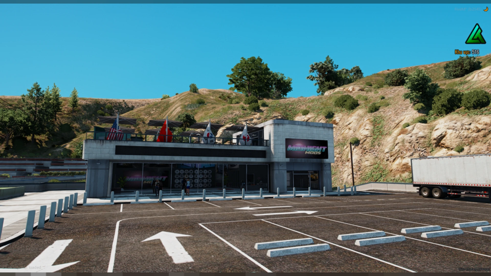 Jdm dealership underground showroom with neon display floor and cars