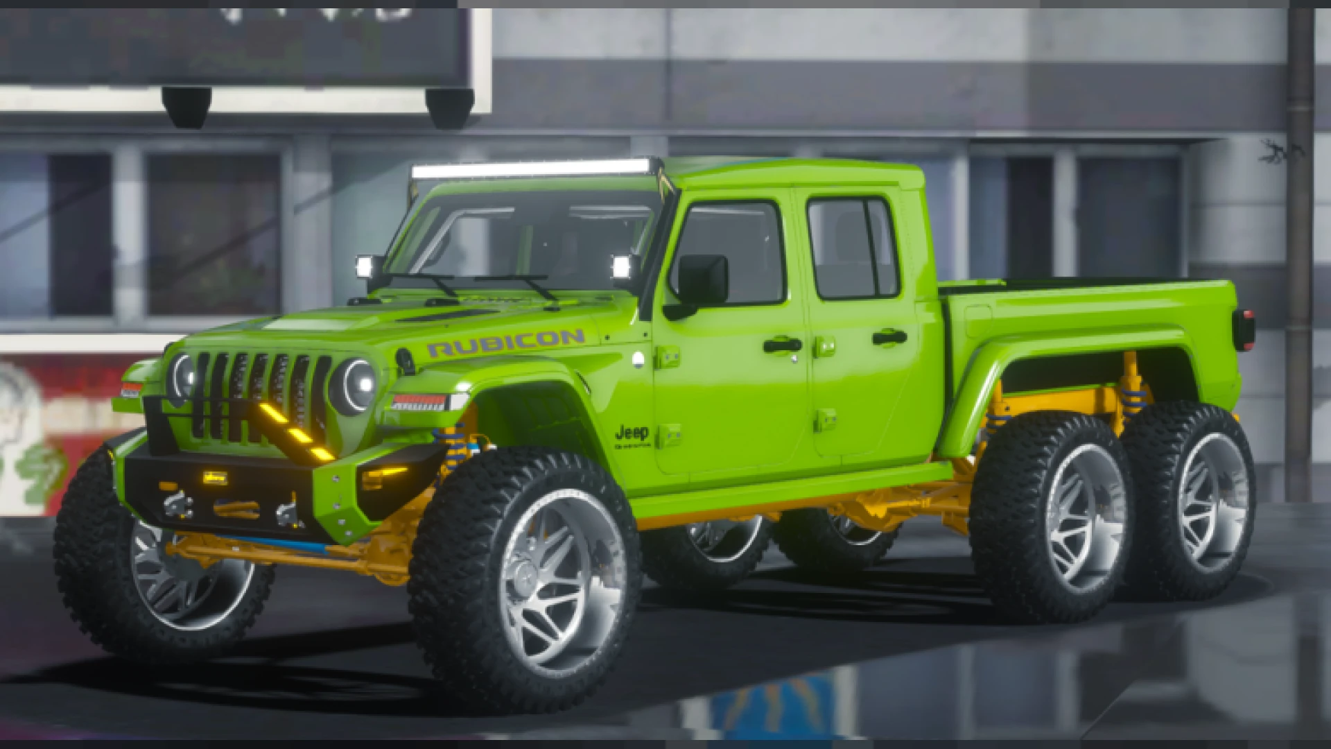 Jeep Gladiator 6x6 six-wheel pickup climbing an off-road trail