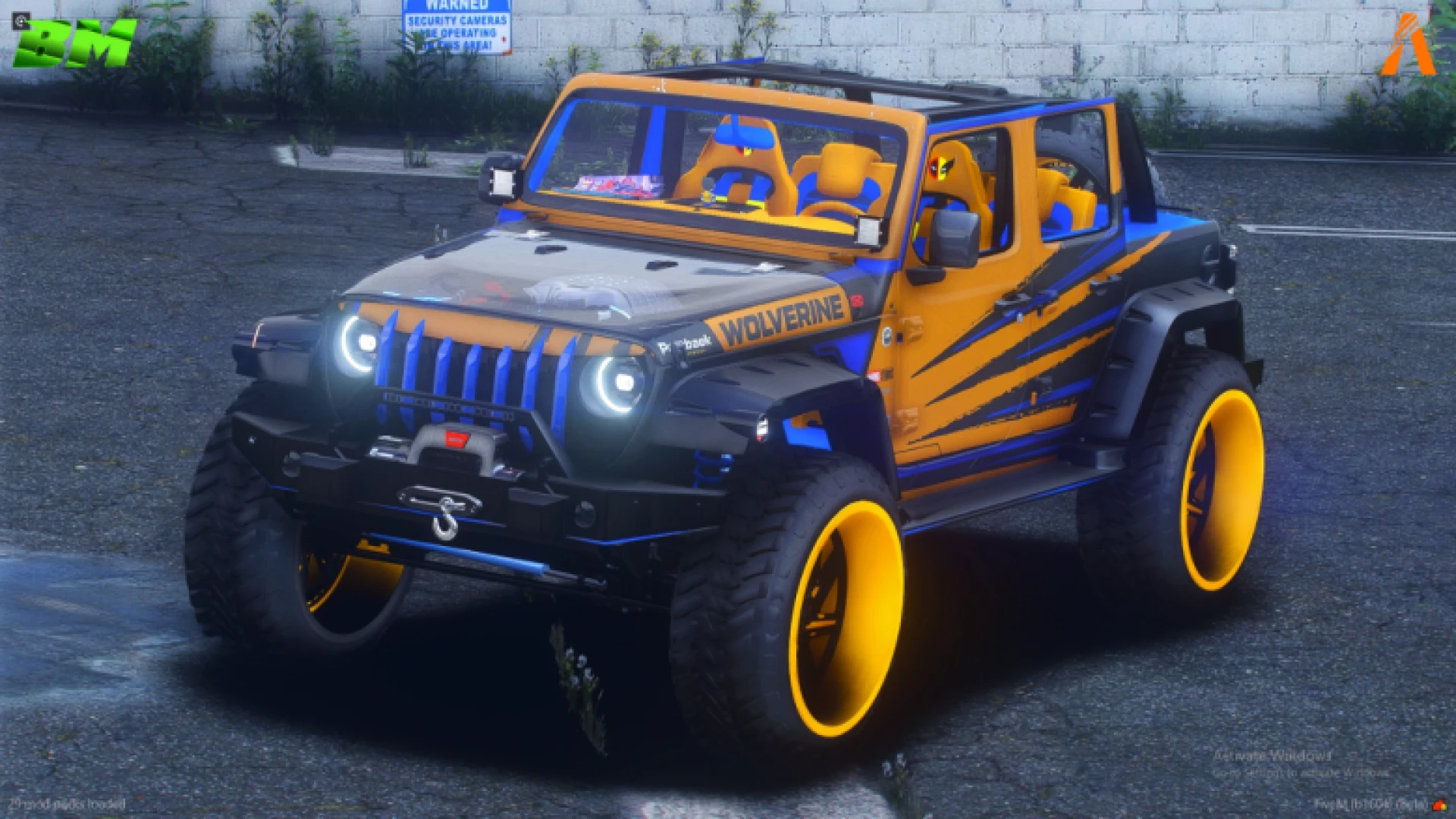 Jeep Wrangler Sahara off-roader on a FiveM dirt trail