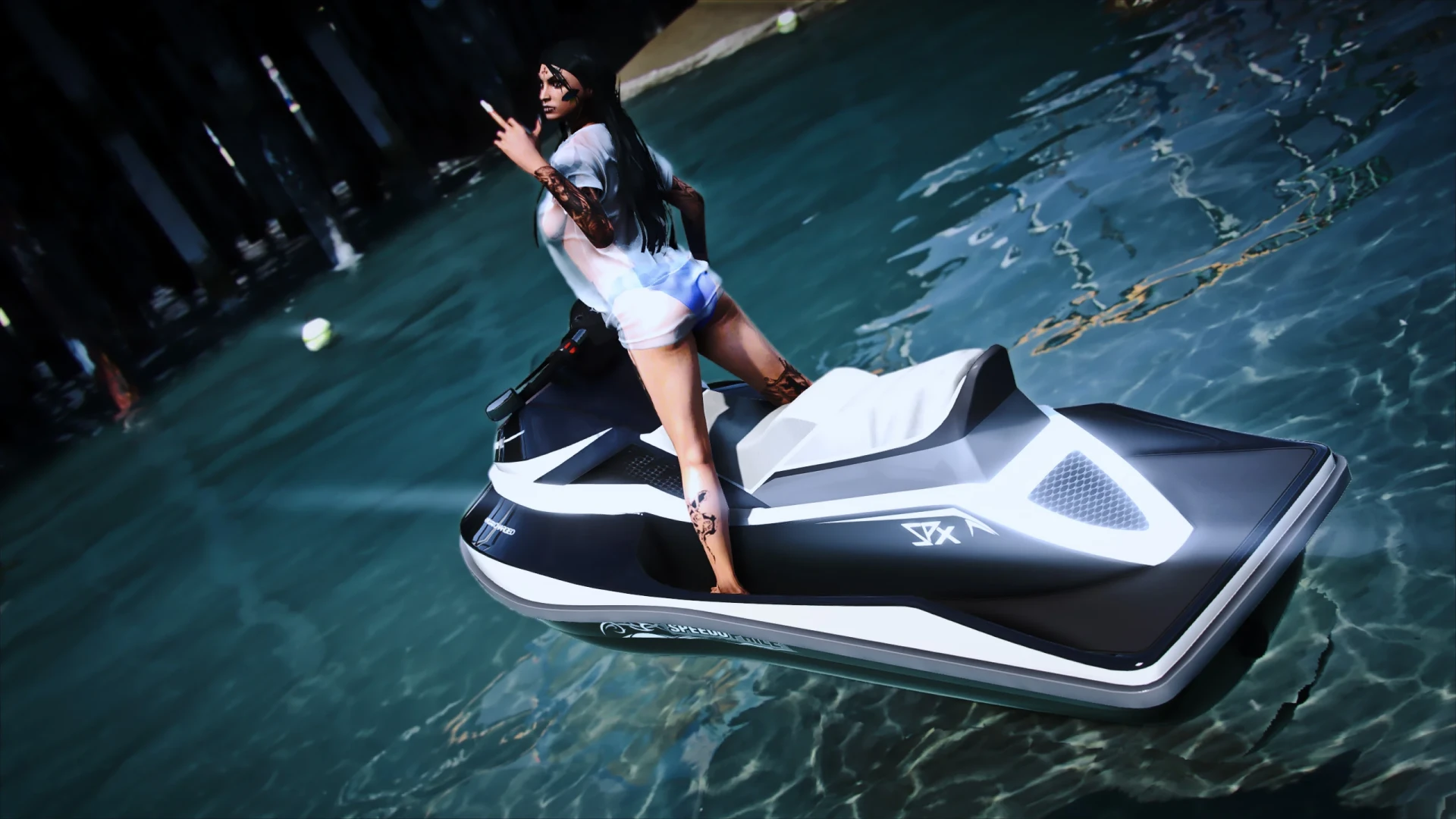 Jetski animations showing a rider leaning on the water — view 2