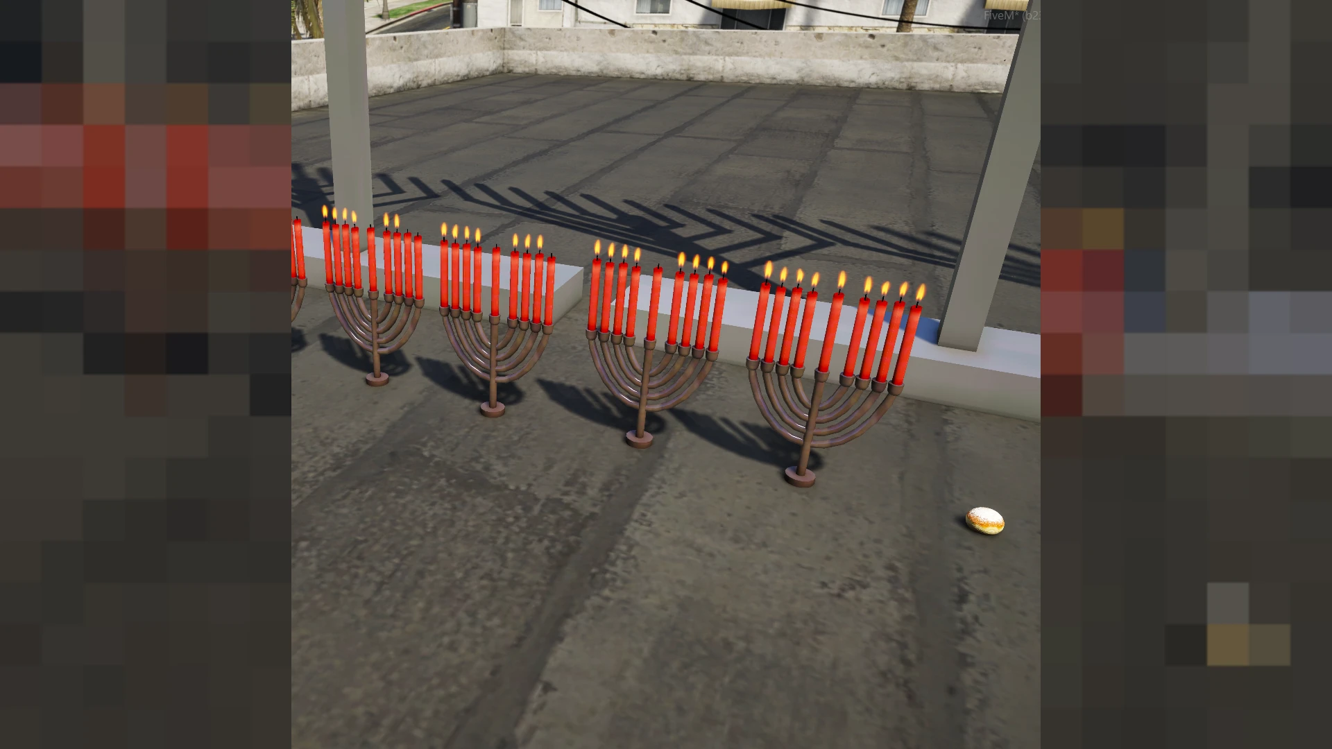 Jewish candlestick prop menorah placed on a table in FiveM