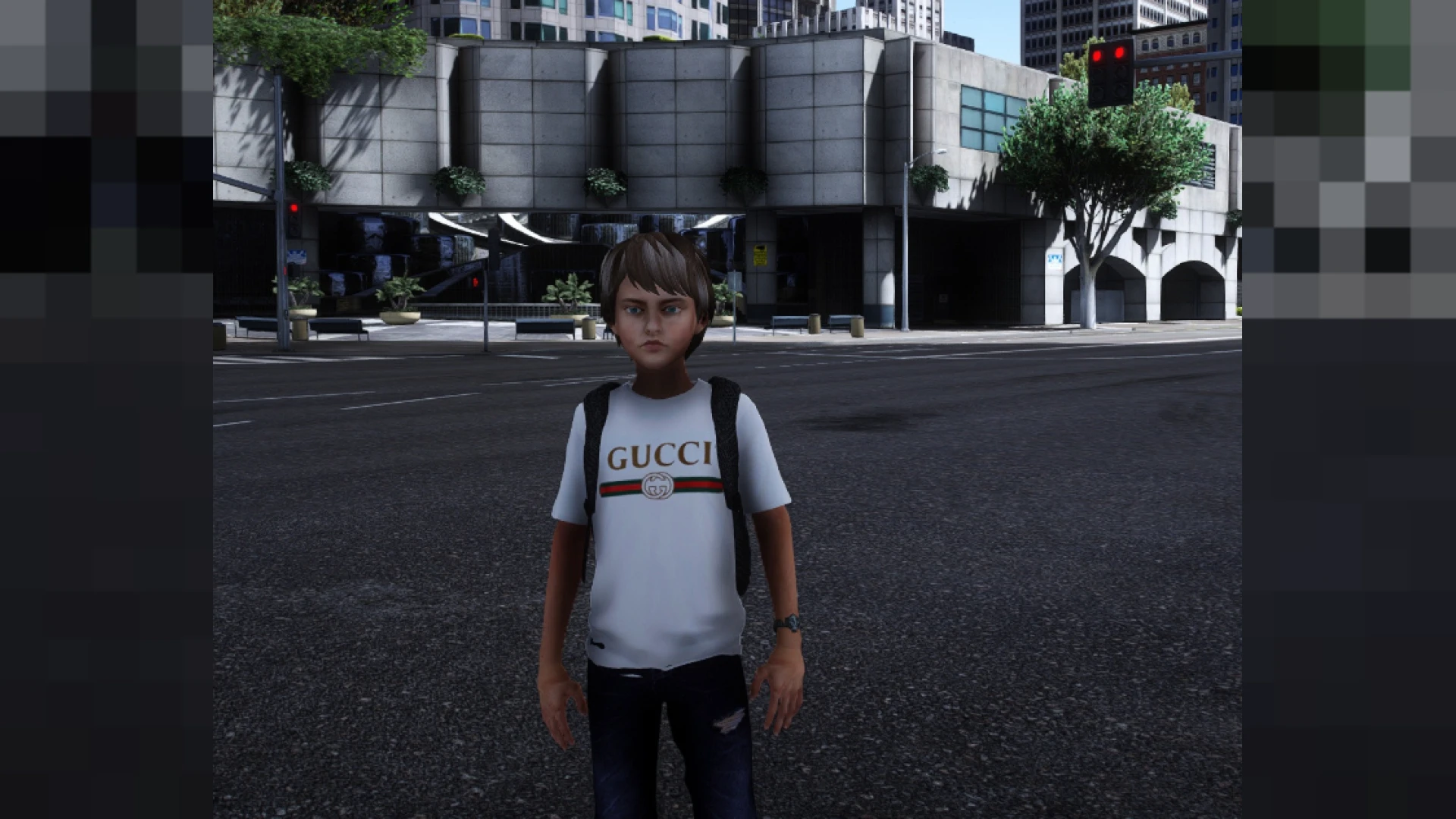 Kids peds child characters standing in a FiveM street