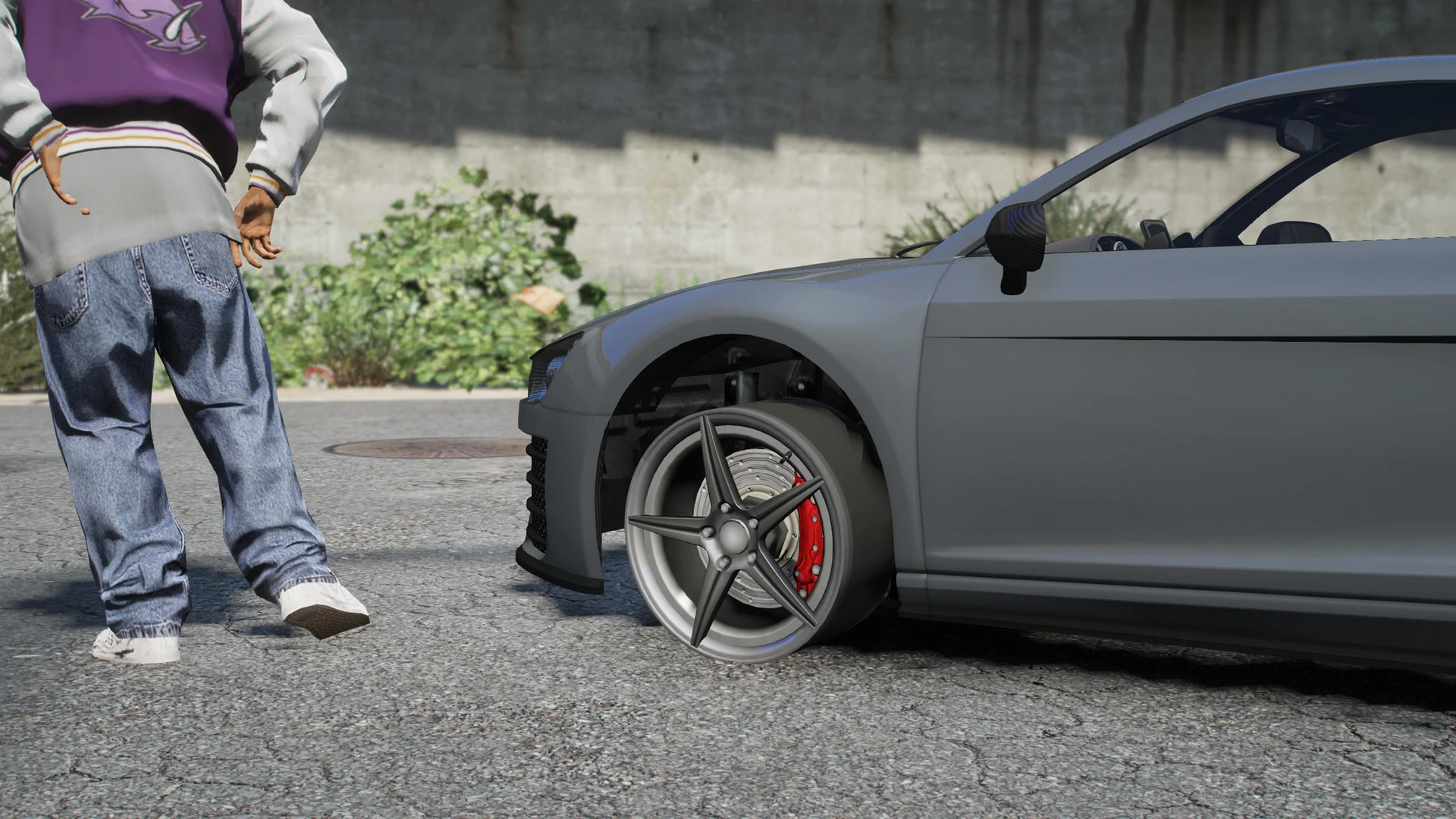 FiveM tire trap system slashing a vehicle wheel with a knife — view 2