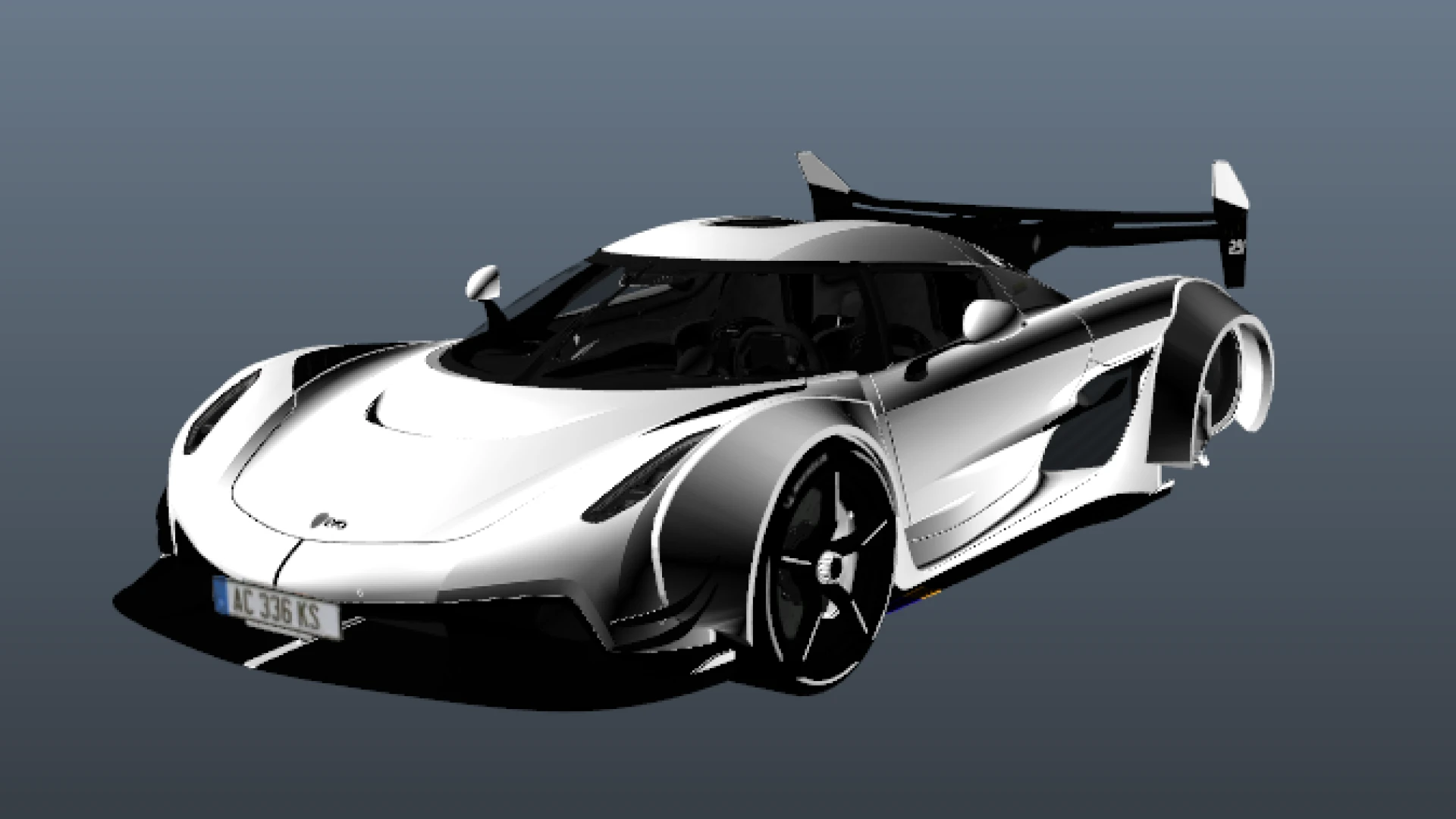 Koenigsegg Jesko EVO hypercar with rear wing raised on a FiveM road