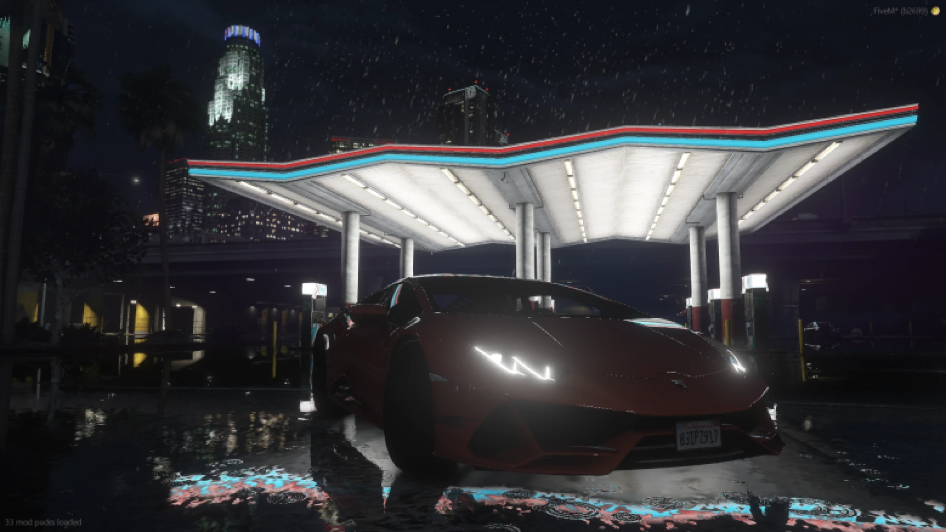 Lamborghini Huracan EVO supercar in a FiveM street at dusk