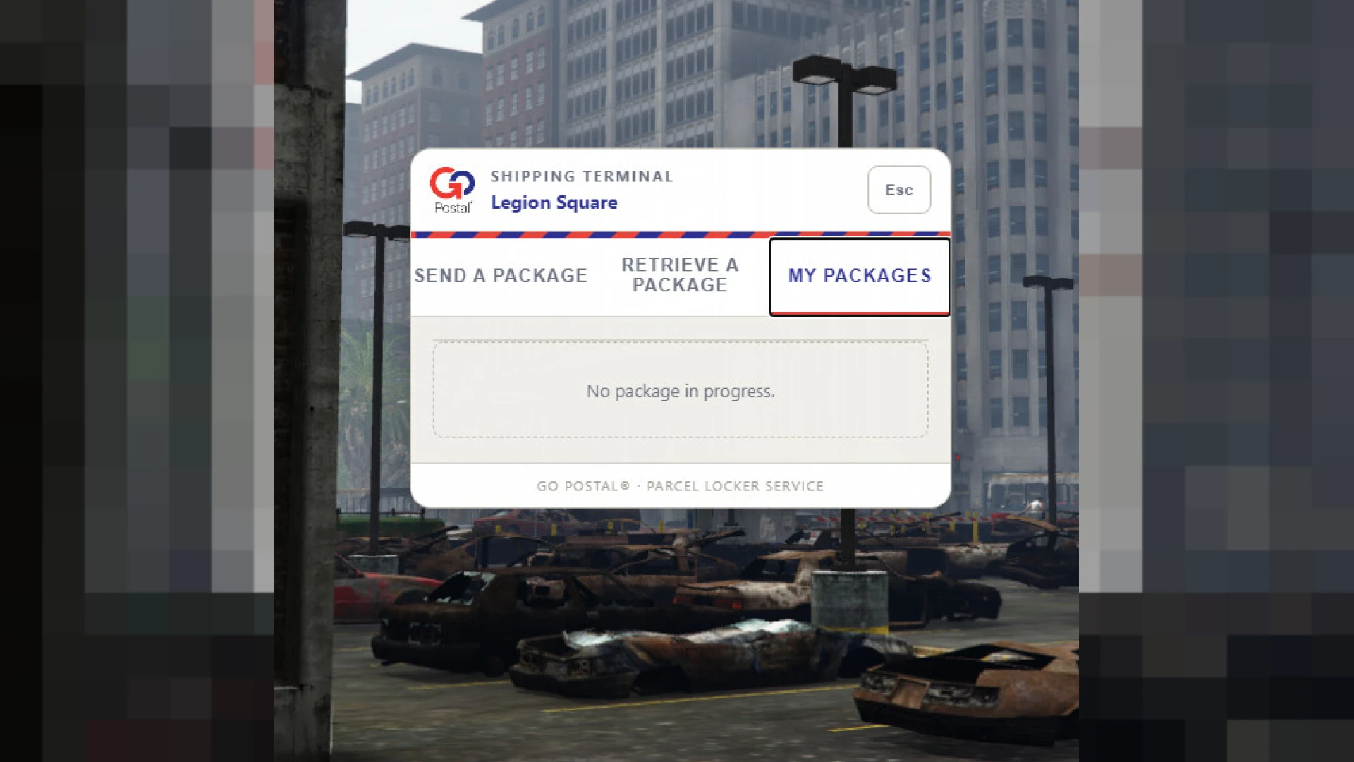 GO POSTAL parcel lockers terminal where a FiveM player drops off a package
