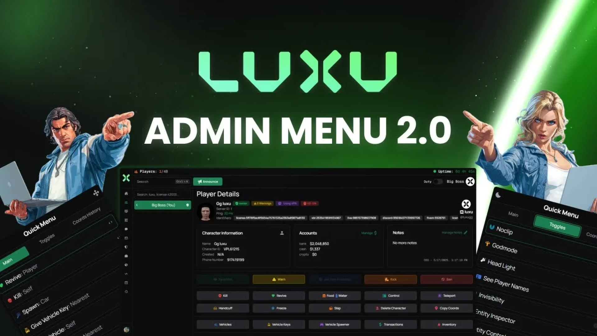 Luxu Admin Menu V2 FiveM admin menu — premium moderation interface