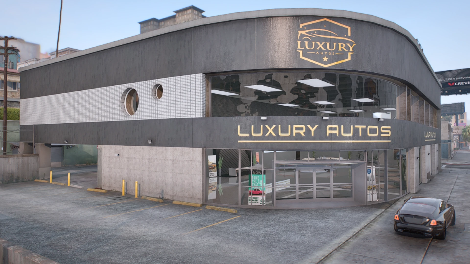 Luxury Autos dealership showroom with display vehicles in FiveM