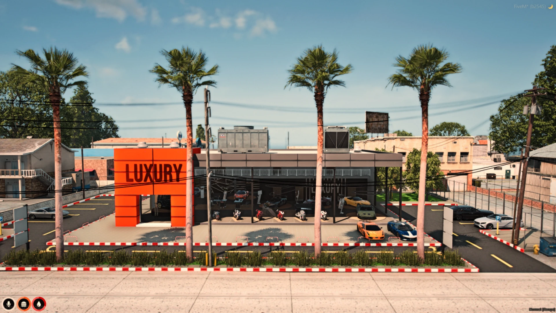Luxury autos dealership showroom floor with exotic display cars