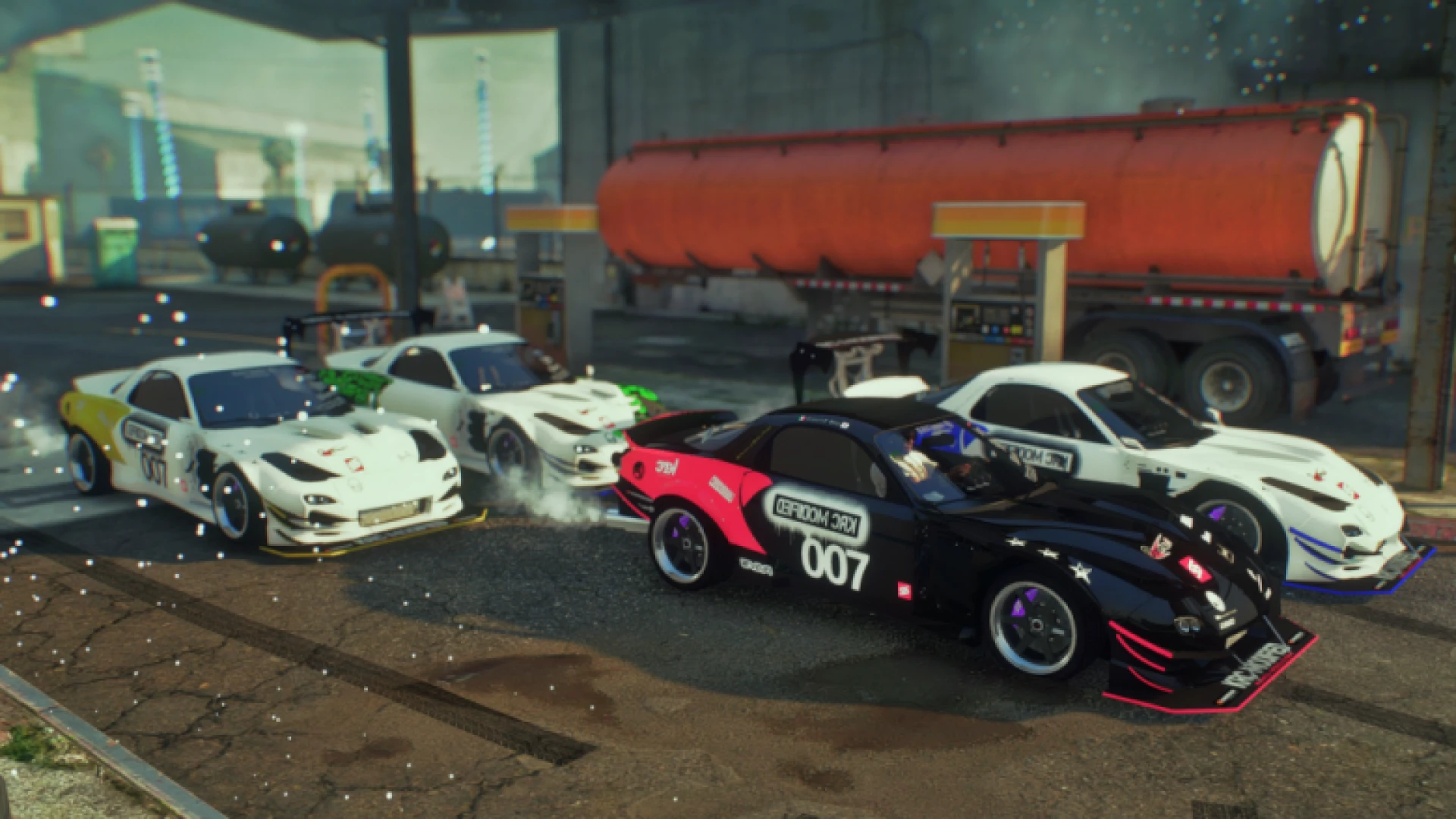 Mazda RX-7 widebody tuner car in a FiveM parking garage