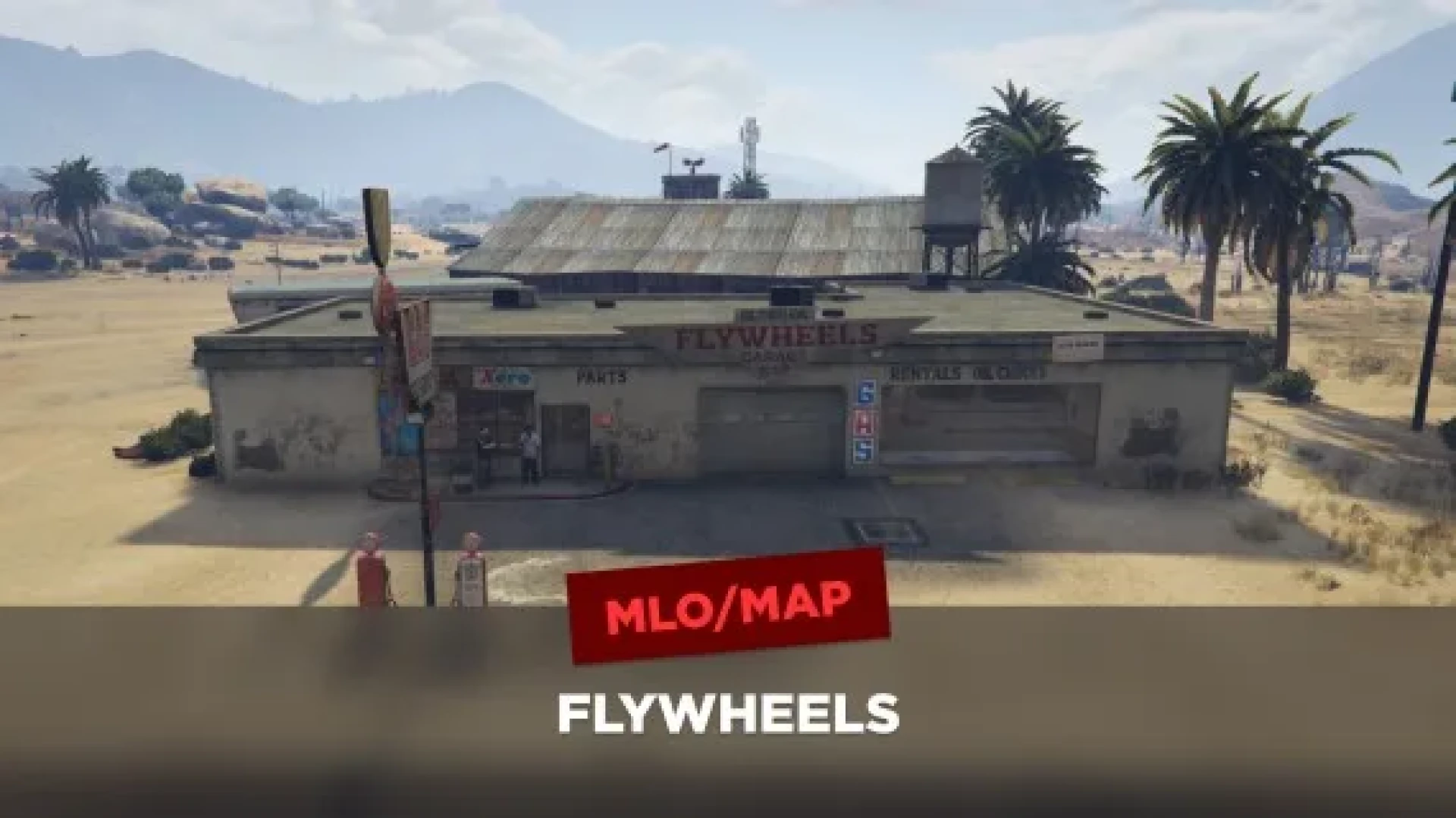 FlyWheels garage interior with work bays and car culture lounge in FiveM