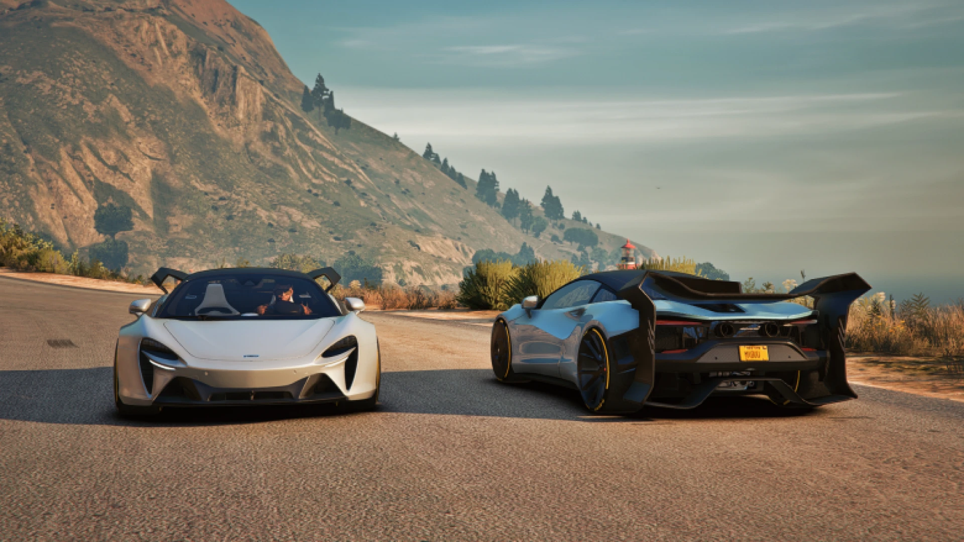 McLaren Artura widebody supercar displayed in a FiveM showroom