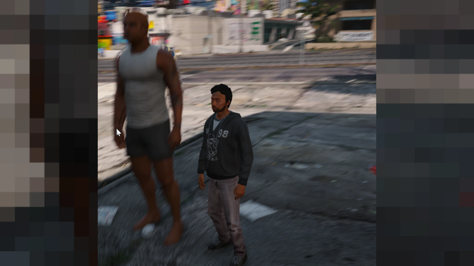 Midget Chigoon ped unique character model standing in a FiveM street