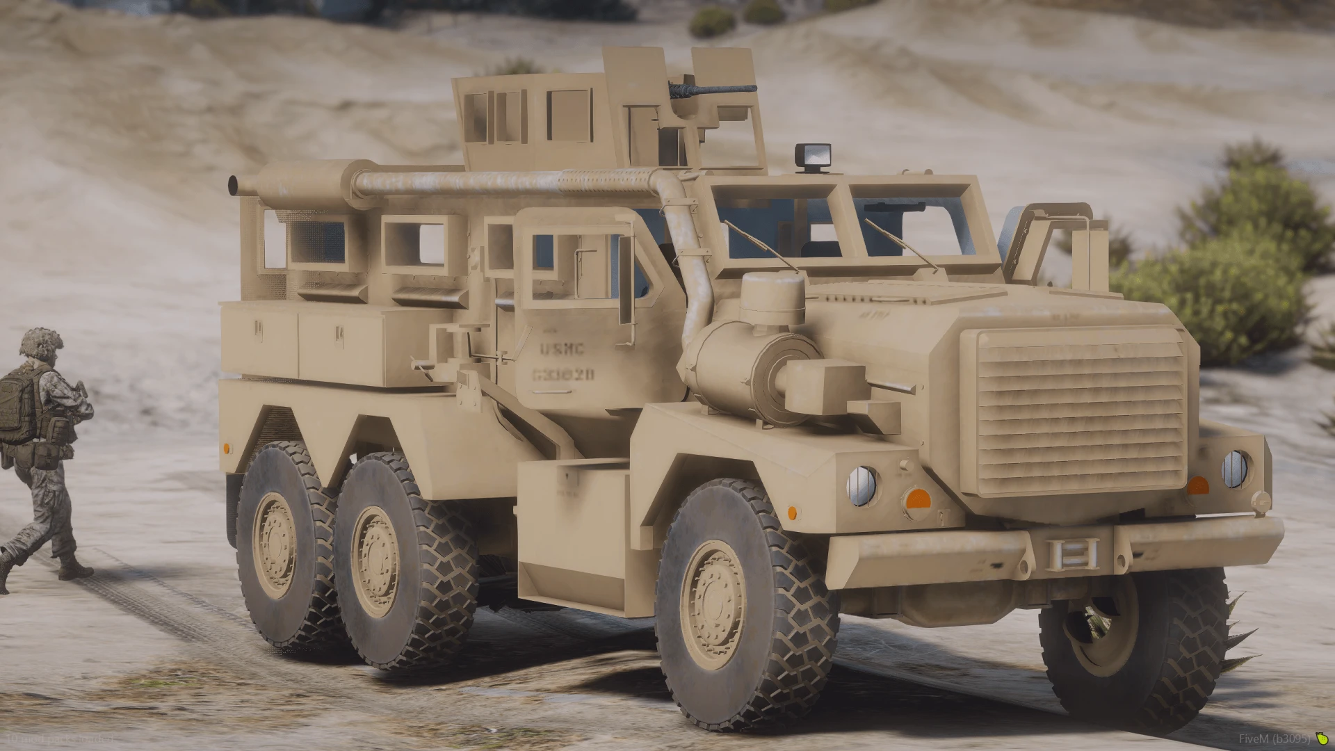 MRAP 6x6 armored tactical vehicle add-on for FiveM on rough terrain