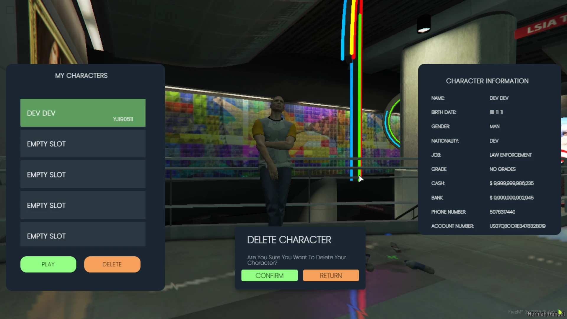 Multichar V5 multicharacter system selection screen in FiveM