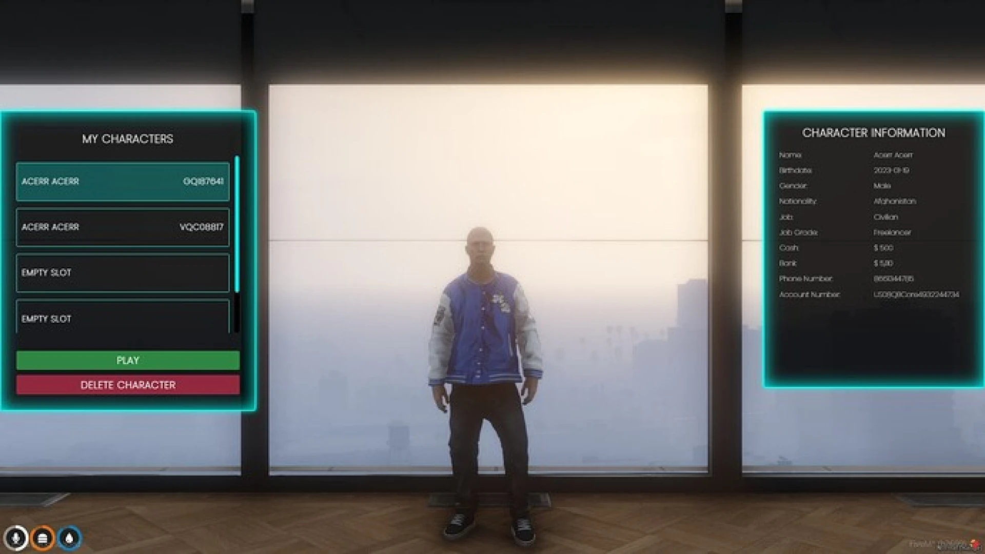 Multicharacter script selection screen with character slots in FiveM