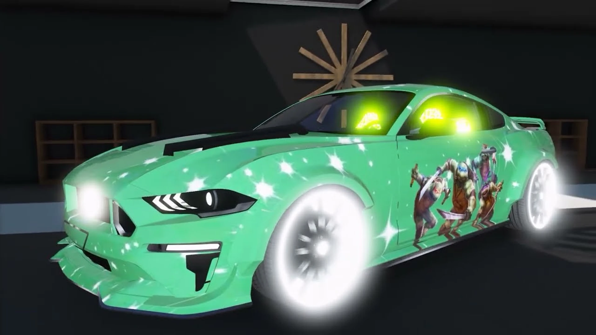 Mustang Ninja Turtle themed car with 3D animation in FiveM