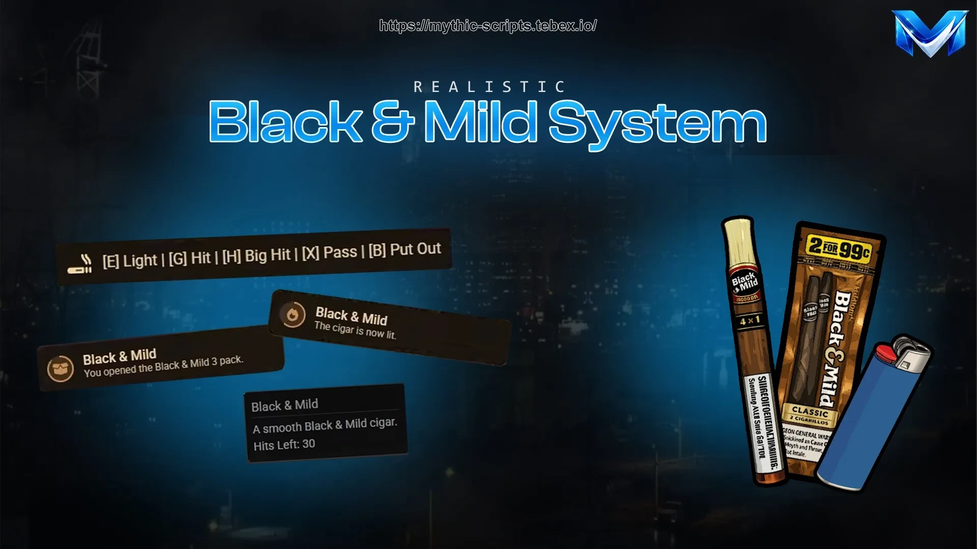 Black mild system smoking animation with lit cigarillo in FiveM