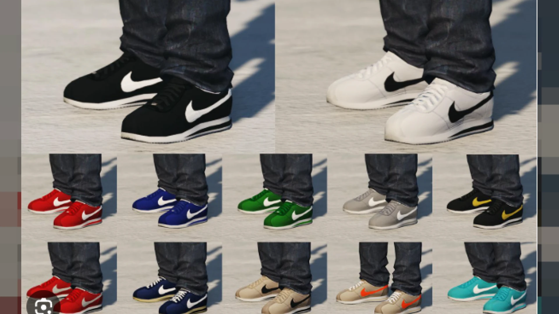 Nike Cortez sneakers shown on a FiveM freemode character