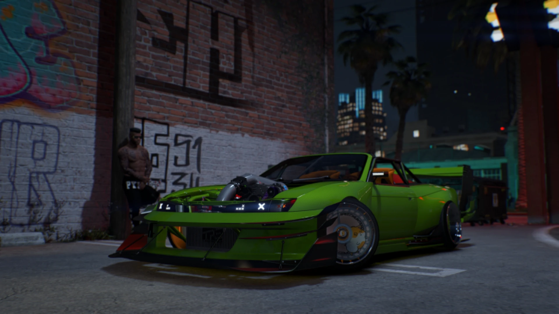 Nissan S14 Drift missile stripped build sliding in Los Santos for FiveM