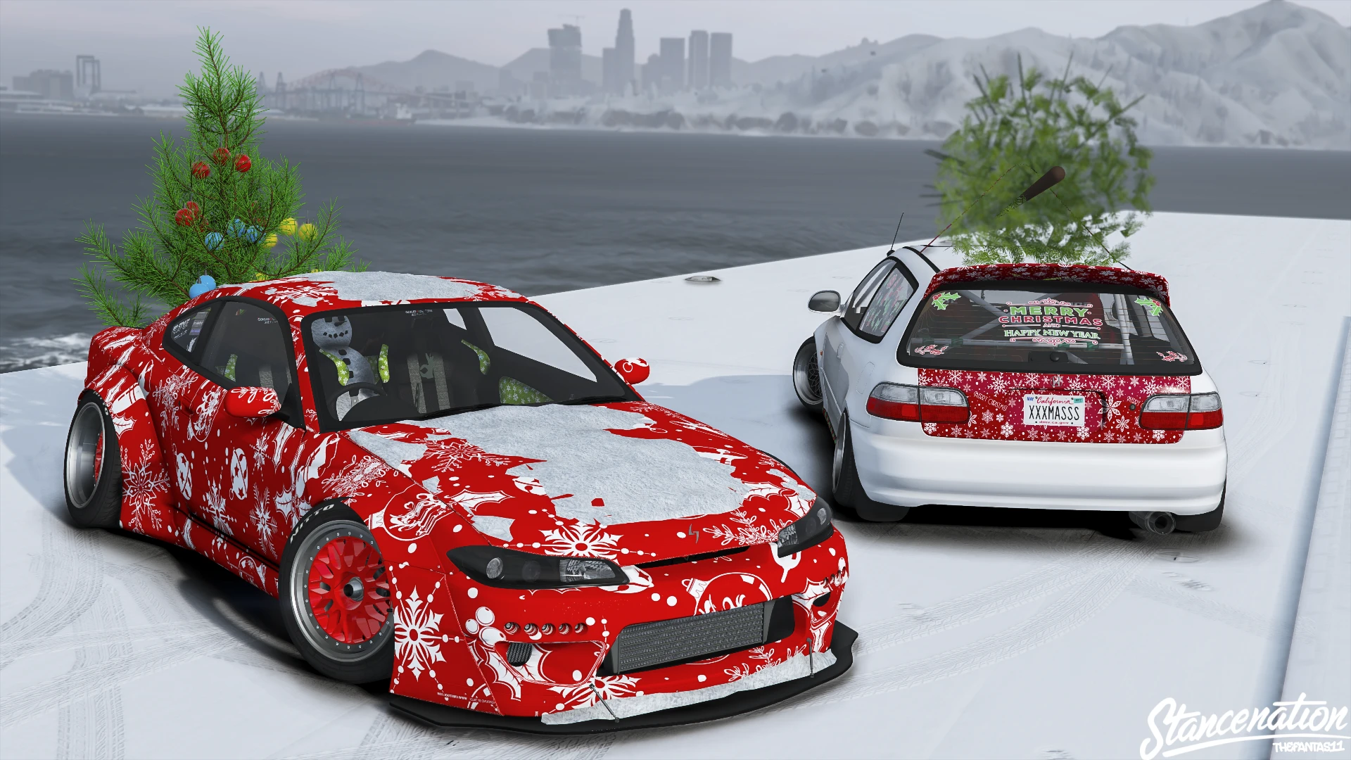Silvia S15 Christmas edition drift car with festive livery in FiveM
