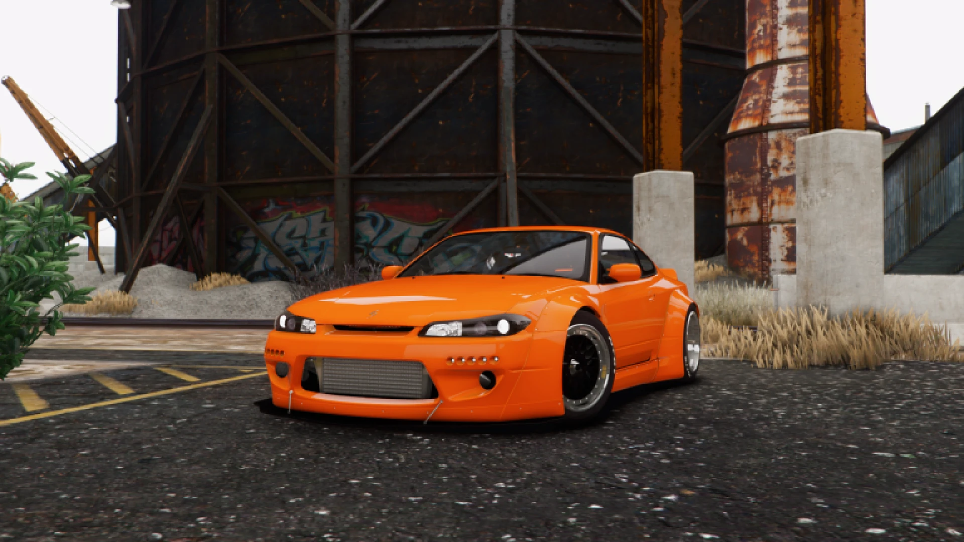 Nissan Silvia S15 FiveM drift car RB build rear three-quarter view