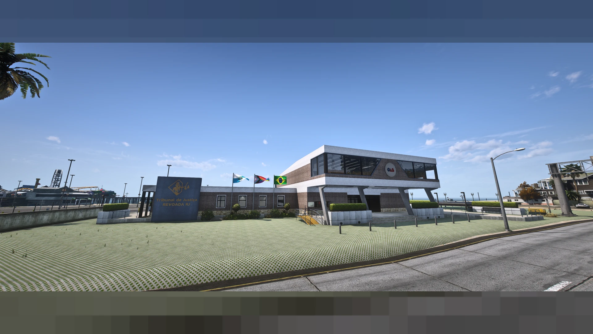 Police department mlo lobby with front desk, cells, and offices beyond