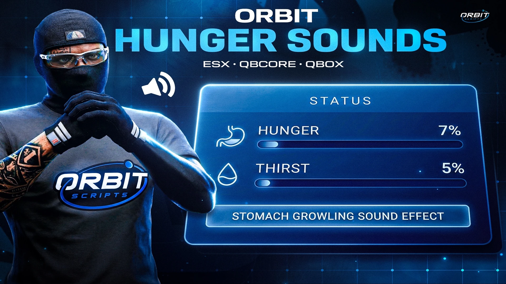 Orbit Hunger Sounds FiveM script — hunger and thirst growling sound alerts