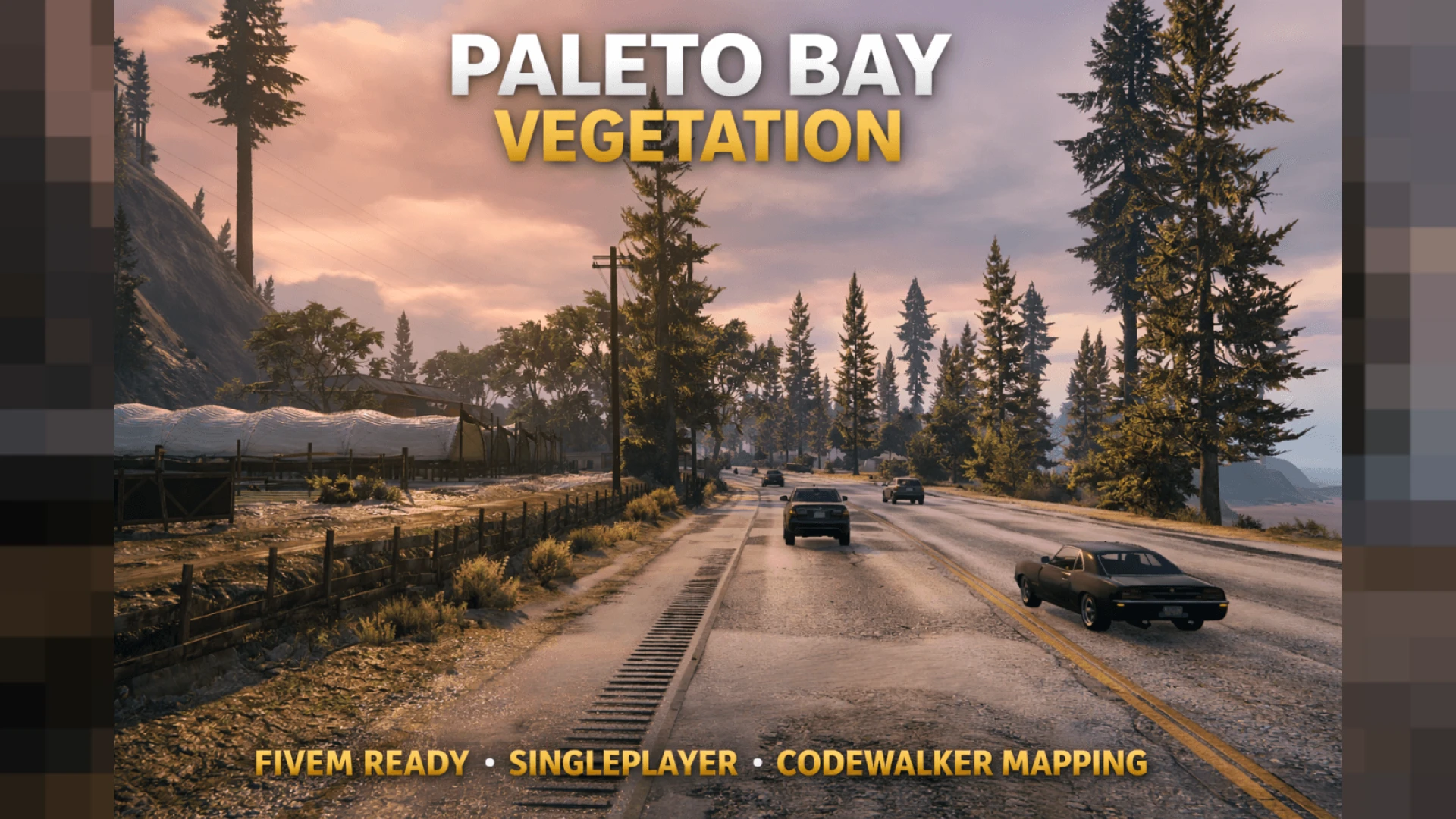 Paleto bay vegetation with fuller trees lining the town roads